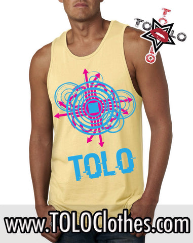 Men's  Yellow Glitch Tolo Tank Tops